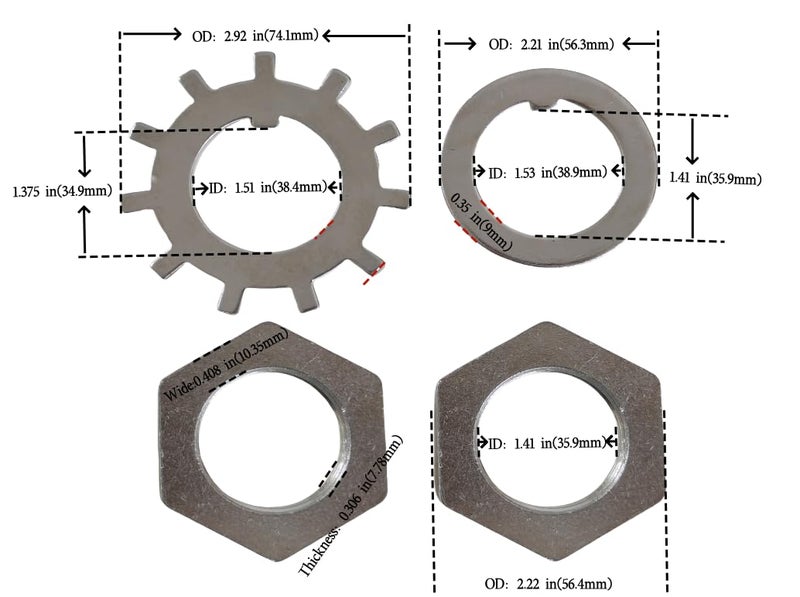 BBMTA Replacement 1-1/2" Trailer Spindle Washer Nut Kit K71-367-00 Fits Dexter 9K 10K GD Round Spindle End Axle - Image 4
